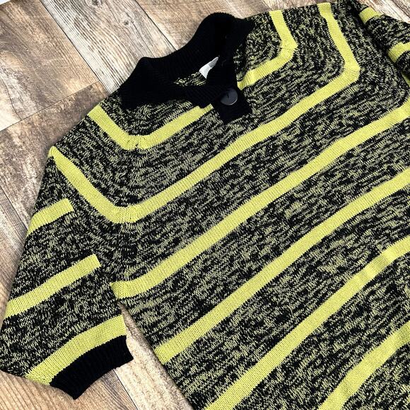 Vintage Green Black Collared Sweater Short Sleeve Stripped Plus Size 2X/3X - Picture 2 of 5